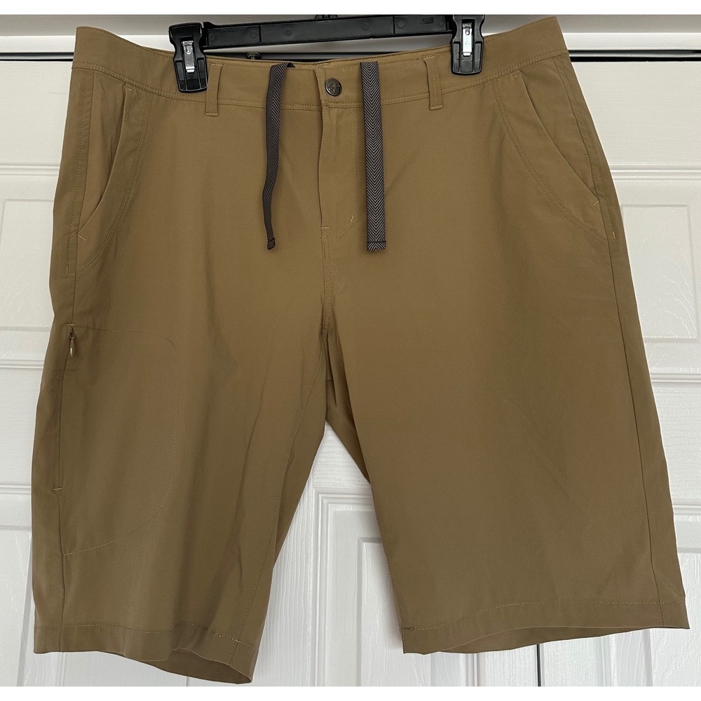 REI Co-op Womens Hiking Shorts Tan Stretch Drawstring Pockets Size 14 RN37249